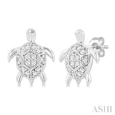 1/10 ctw Petite Turtle Round Cut Diamond Fashion Stud Earring in 10K White Gold